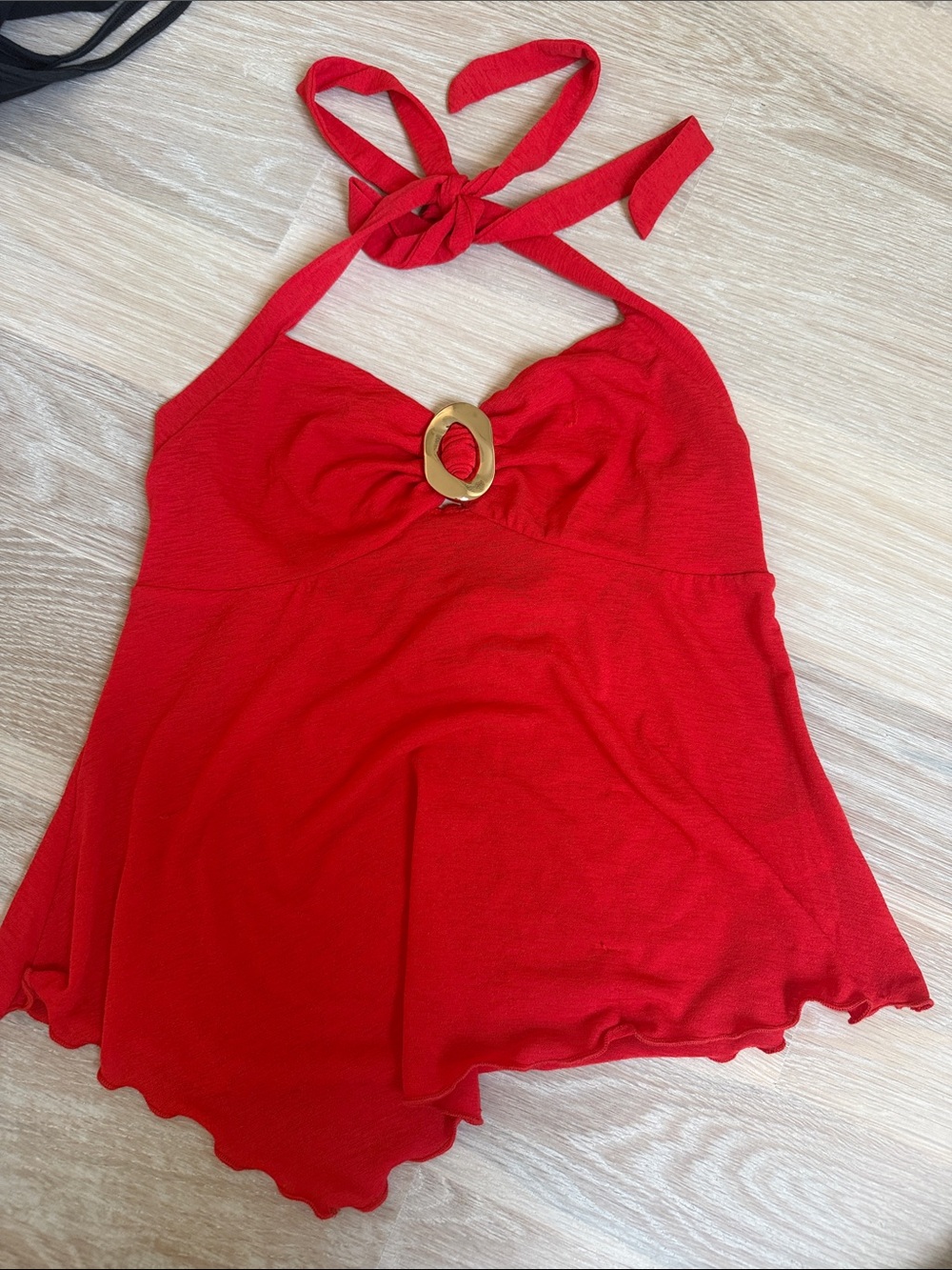 Princess Polly Red Halter Tank with Gold Accent